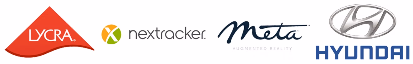 LYCRA, Nextracker, Meta and Hyundai logos